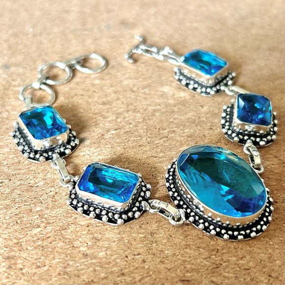 Blue Gilded Age Quartz Bracelet set in 925 Silver - Picture 3 of 6